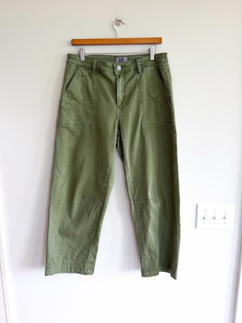 KUT From The Kloth Ashton High Rise Utility Barrel Pants Green 8